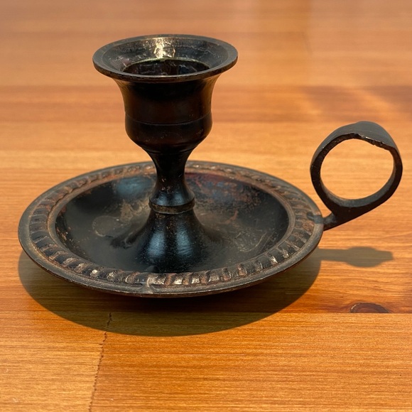 Antique Primitive French Cast Metal Handheld Taper Candle Holder Brown Vintage - Picture 5 of 16
